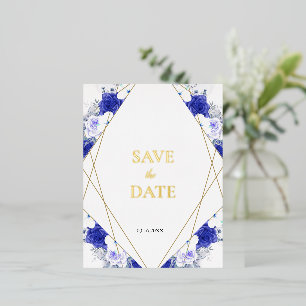 Navy Blue Paars Geometric Gold Lettering Wedding Folie Uitnodiging Briefkaart