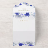 Navy Blue Paars Gold Lettering Geometric Wedding All In One Uitnodiging (Buitenkant)