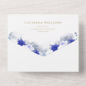 Navy Blue Paars Gold Lettering Geometric Wedding All In One Uitnodiging (Achterkant)