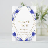 Navy Blue Paars Gold Lettering Geometric Wedding Bedankkaart (Staand voorkant)