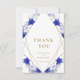 Navy Blue Paars Gold Lettering Geometric Wedding Bedankkaart