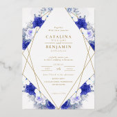 Navy Blue Paars Gold Lettering Geometric Wedding Folie Uitnodiging (Voorkant)