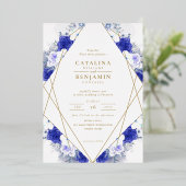 Navy Blue Paars Gold Lettering Geometric Wedding Folie Uitnodiging (Staand Voorkant)