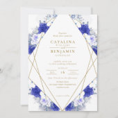 Navy Blue Paars Gold Lettering Geometric Wedding Kaart (Voorkant)