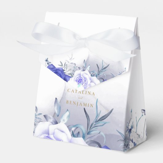 Navy Blue Paars Gold Lettering Wedding Bedankdoosjes (Voorkant Zijde)