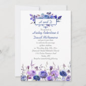 Navy Blue Paars Lavender Rozen Wedding Invites Kaart (Voorkant)