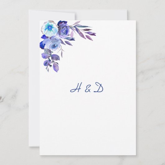 Navy Blue Paars Lavender Rozen Wedding Invites Kaart (Achterkant)