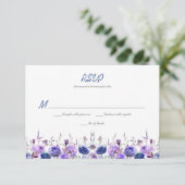 Navy Blue Paars Lavender Waterverf Rozen RSVP (Staand voorkant)