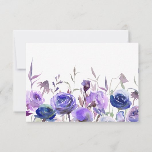 Navy Blue Paars Lavender Waterverf Rozen RSVP (Achterkant)