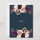 Navy Blue Paarse Dark Floral Greenery Wedding Kaart (Achterkant)