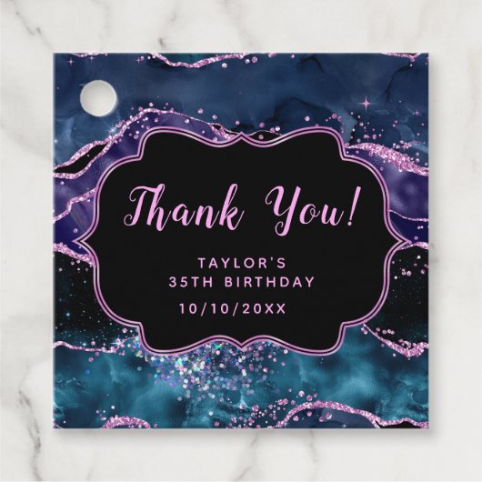 Navy Blue Paarse Ocean Agaat Verjaardag Dank u Bedankjes Labels (Voorkant)