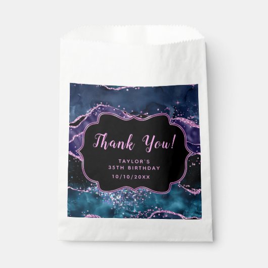 Navy Blue Paarse Ocean Agaat Verjaardag Dank u Bedankzakje (Voorkant)
