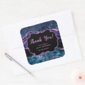 Navy Blue Paarse Ocean Agaat Verjaardag Dank u Vierkante Sticker (Envelop)