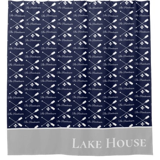 Navy Blue Paddle Monogram Lake House Nautical Douchegordijn (Voorkant)