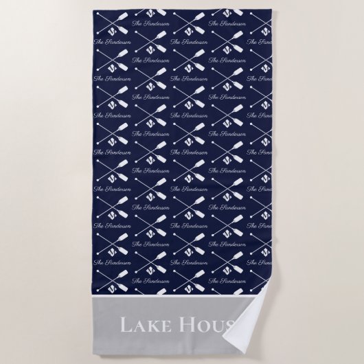 Navy Blue Paddle Monogram Lake House Nautical Strandlaken (Voorkant)