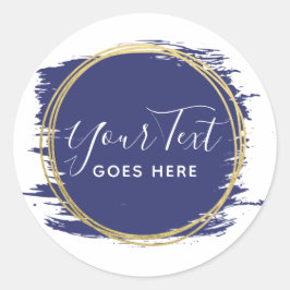 Navy Blue Paint Stroke & Modern Gold Geometric Ronde Sticker