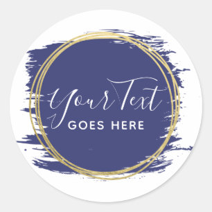 Navy Blue Paint Stroke & Modern Gold Geometric Ronde Sticker