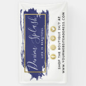 Navy Blue Paint Stroke & Modern Gold Geometric Spandoek (Verticaal)