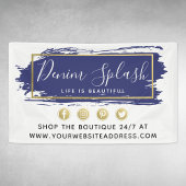 Navy Blue Paint Stroke & Modern Gold Geometric Spandoek