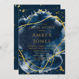 Navy Blue Painted Gold Bridal Shower Kaart