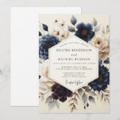 Navy Blue Painterly Bloom Wedding Kaart (Voorkant / Achterkant)