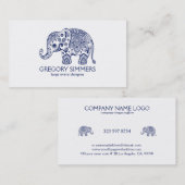 Navy Blue Paisley Elephant Illustratie Visitekaartje (Voorkant / Achterkant)
