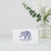 Navy Blue Paisley Elephant Illustratie Visitekaartje (Staand voorkant)