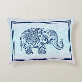 Navy-Blue paisley Elephant Illustration Accent Kussen