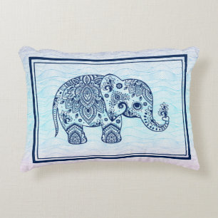 Navy-Blue paisley Elephant Illustration Accent Kussen