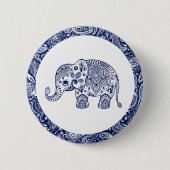 Navy Blue Paisley Elephant Ronde Button 5,7 Cm (Voorkant)