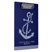 Navy Blue Paisley en White Nautical Boat Anchor Klembord (Rechts)
