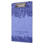 Navy Blue paisley Lace met Light Blue Faux Linen Klembord (Links)