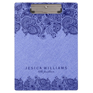 Navy Blue paisley Lace met Light Blue Faux Linen Klembord