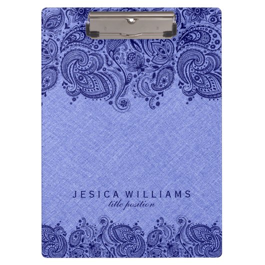 Navy Blue paisley Lace met Light Blue Faux Linen Klembord (Voorkant)