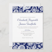 Navy Blue Paisley Wedding Invitations Kaart (Voorkant)