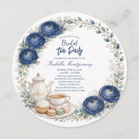 Navy Blue Palette Tea Party Bridal Shower Kaart (Voorkant)