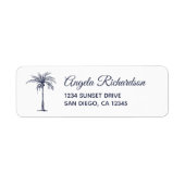 Navy Blue Palm Tree Beach Wedding Return Address Etiket (Voorkant)