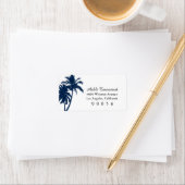 Navy Blue Palm Trees Destionation Wedding Stamp Etiket (Insitu)