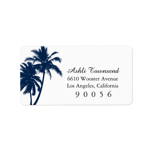 Navy Blue Palm Trees Destionation Wedding Stamp Etiket (Voorkant)