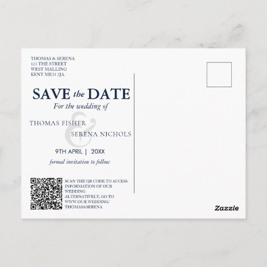 Navy Blue Pampas Grass Bruiloft Save The Date Briefkaart (Achterkant)