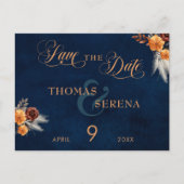 Navy Blue Pampas Grass Bruiloft Save The Date Briefkaart (Voorkant)