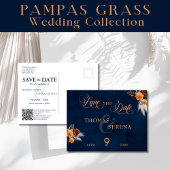Navy Blue Pampas Grass Bruiloft Save The Date Briefkaart