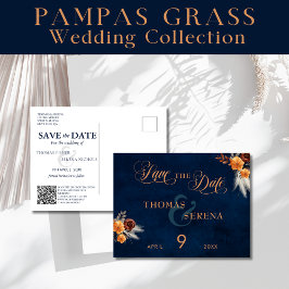 Navy Blue Pampas Grass Bruiloft Save The Date Briefkaart