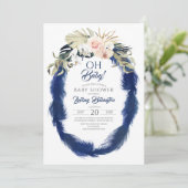 Navy Blue Pampas Grass Tropisch Baby shower Kaart (Staand voorkant)