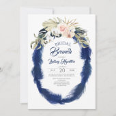 Navy Blue Pampas Grass Tropische Bridal Brunch Kaart (Voorkant)