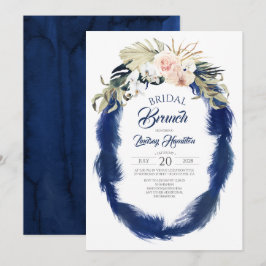 Navy Blue Pampas Grass Tropische Bridal Brunch Kaart