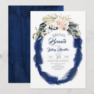 Navy Blue Pampas Grass Tropische Bridal Brunch Kaart