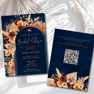 Navy Blue Pampas Grass Vrijgezellenfeest Terracott Kaart