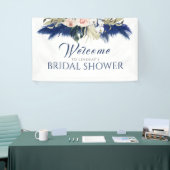 Navy Blue Pampas Grass Vrijgezellenfeest Welkom Spandoek (Beurs)