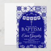 Navy Blue Papel Picado Baptism Invitation Kaart (Voorkant / Achterkant)